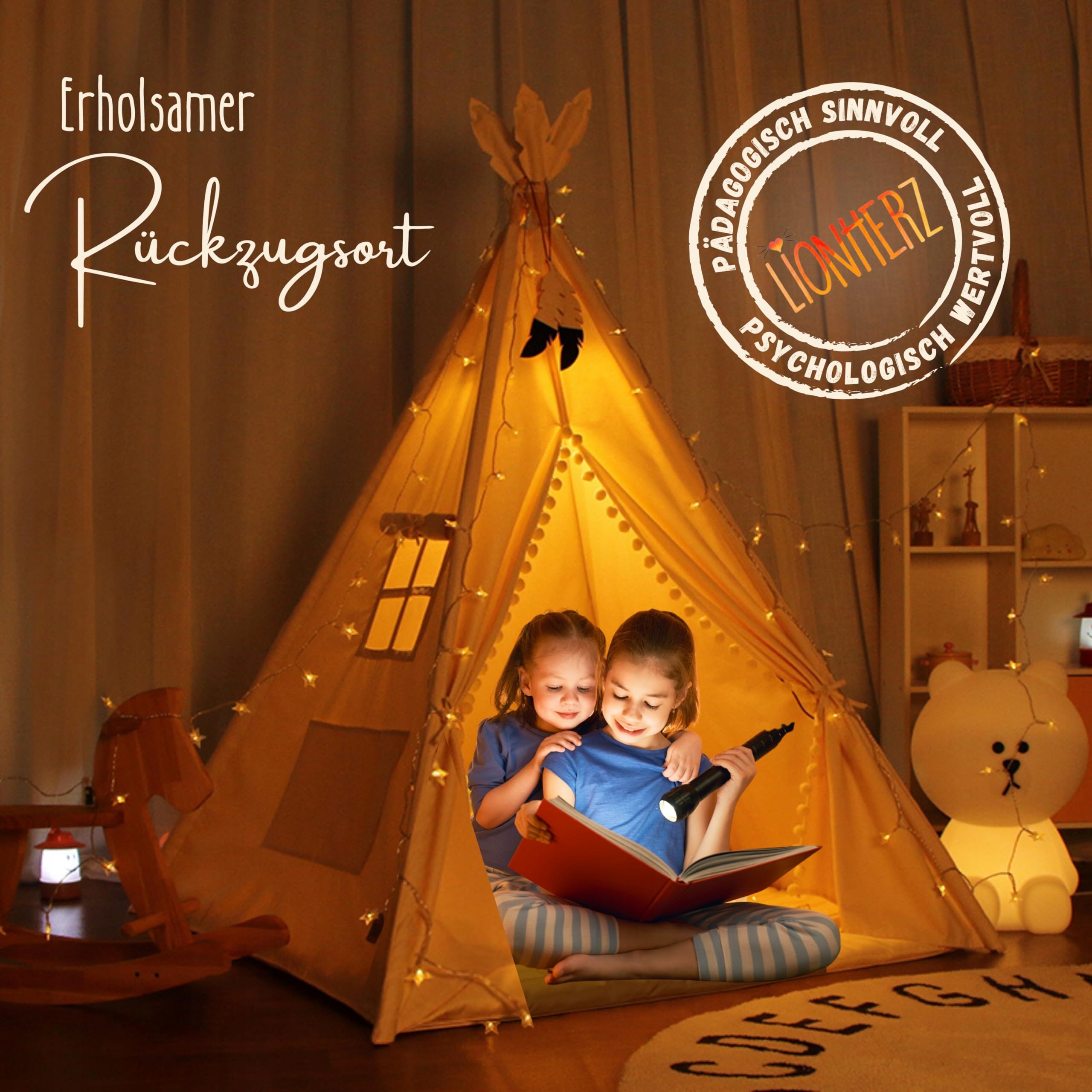 LIONHERZ Oryginalny Tipi Namiot Dla Dzieci Bawełna Z Dekoracją I Matą — miniatura 7