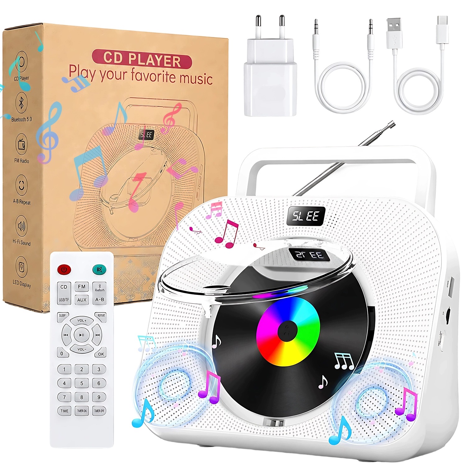 Zásuvková verze HiFi CD přehrávače s Bluetooth reproduktory Fm rádio Usb Aux