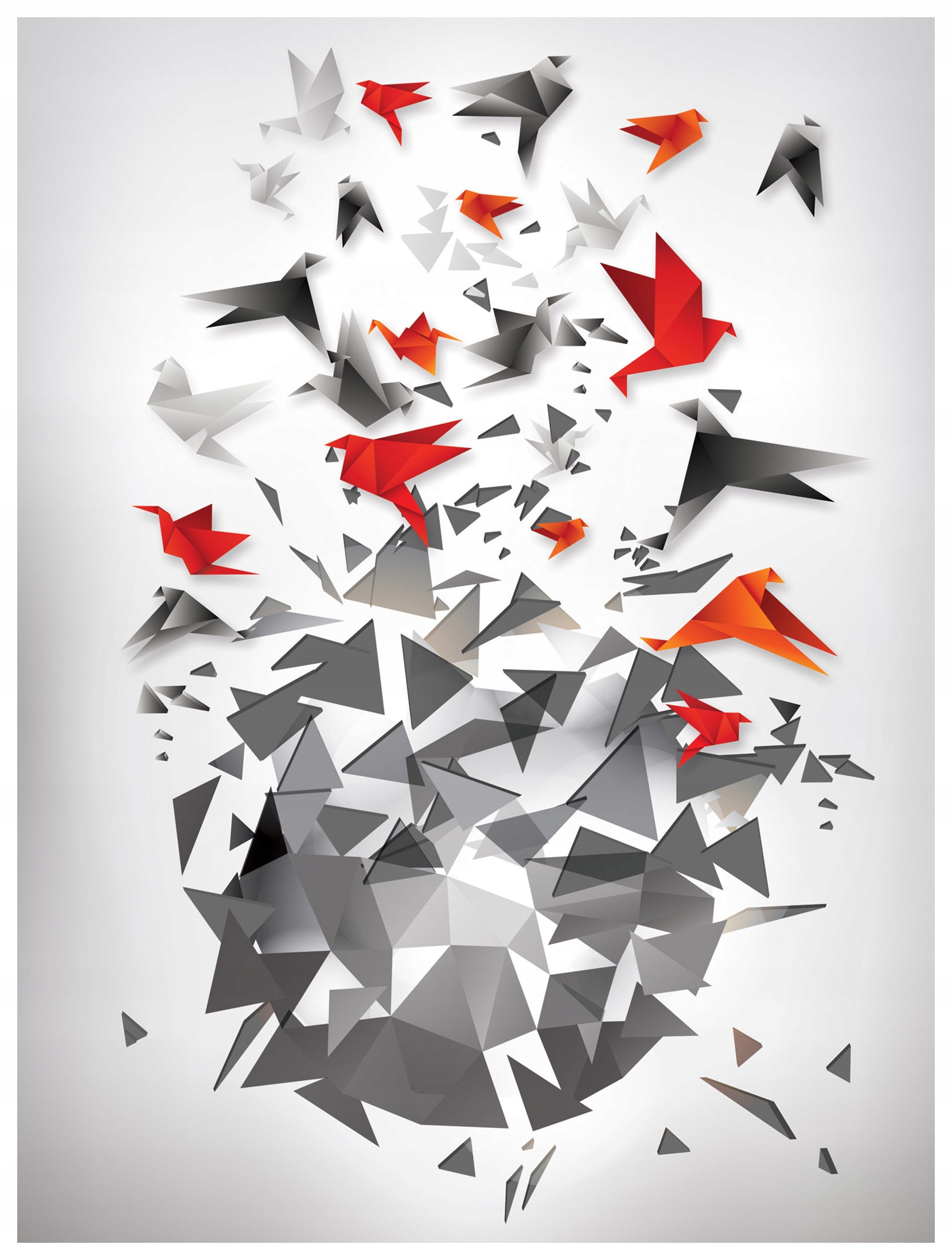 Fototapeta Origami ptáci geometrie šedo-červená moderní 206x275 lepidlo