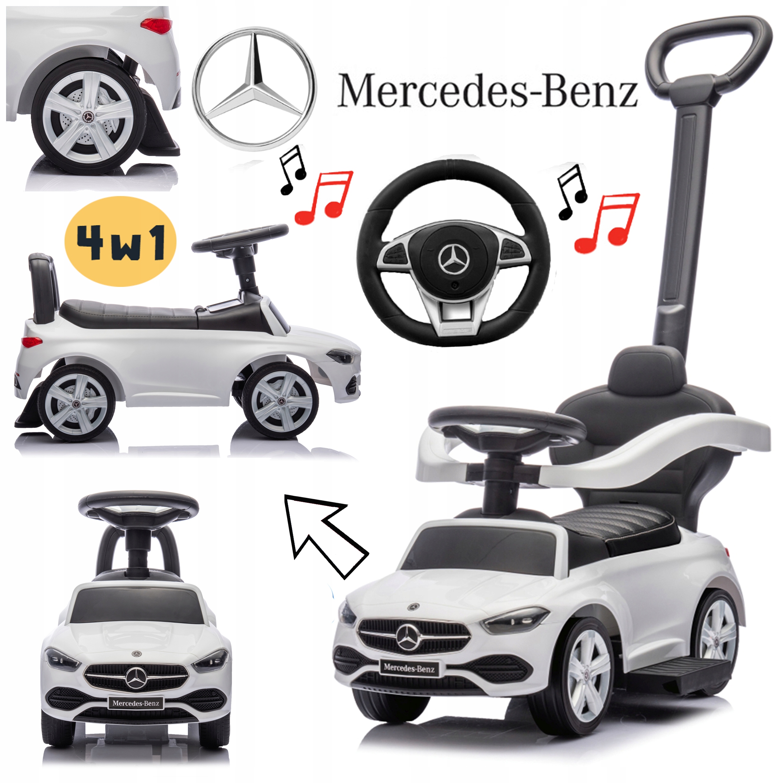 Jeździk Pchacz Chodzik Samochód Mercedes 4w1 Autko Dla Dziecka Audio Dźwięk