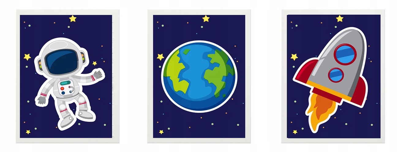ZESTAW 3 obrazków PLAKATÓW A4 21x30cm kosmos ASTRO