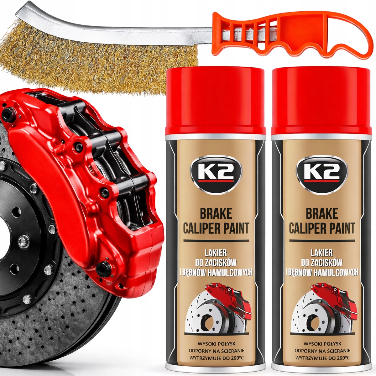 2 x K2 Brake Caliper Farba Lakier Do Zacisków Hamulcowych Spray Czerwony