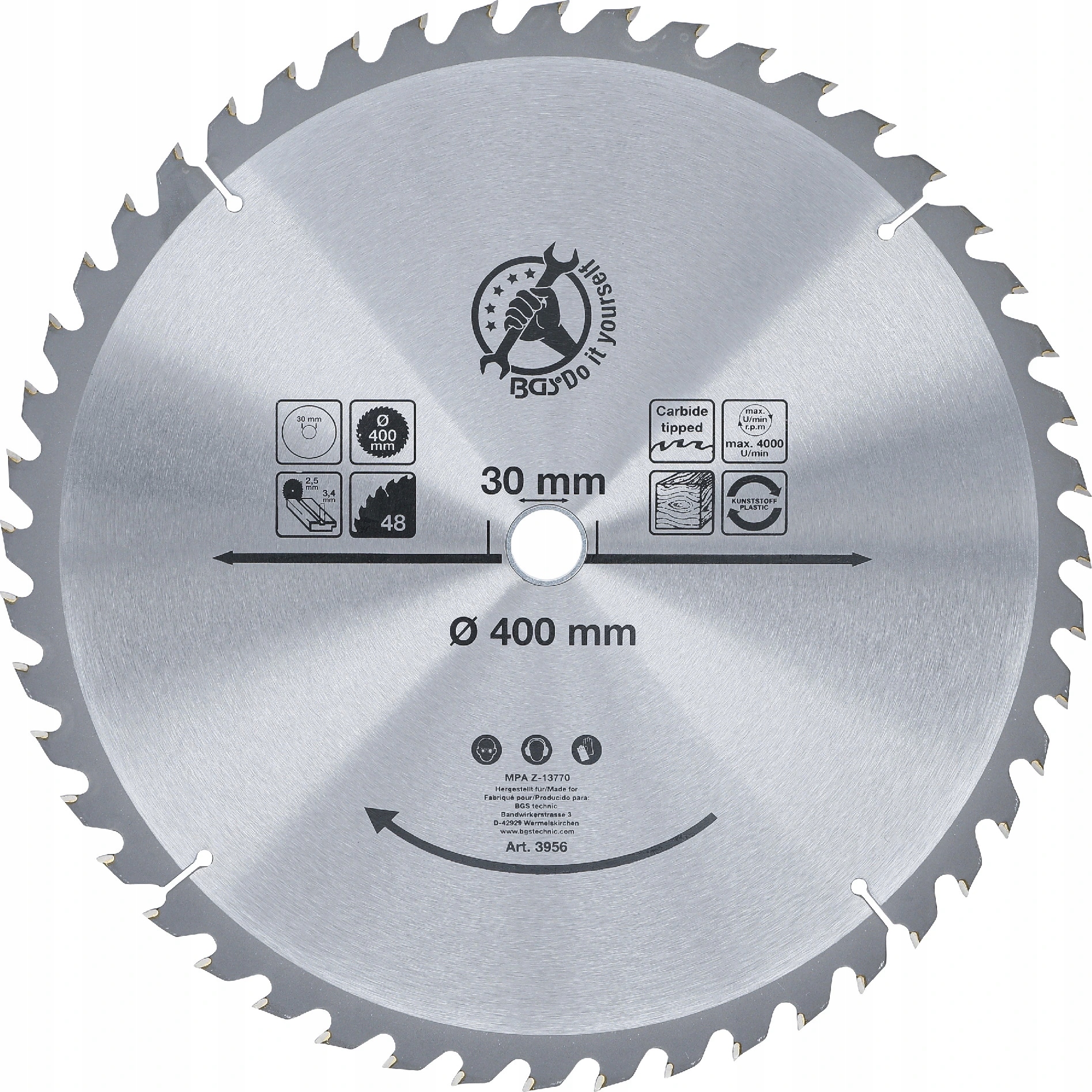 Bgs 3956, Pilový kotouč ze slinutého karbidu Ø 400 x 30 x 3,4 mm