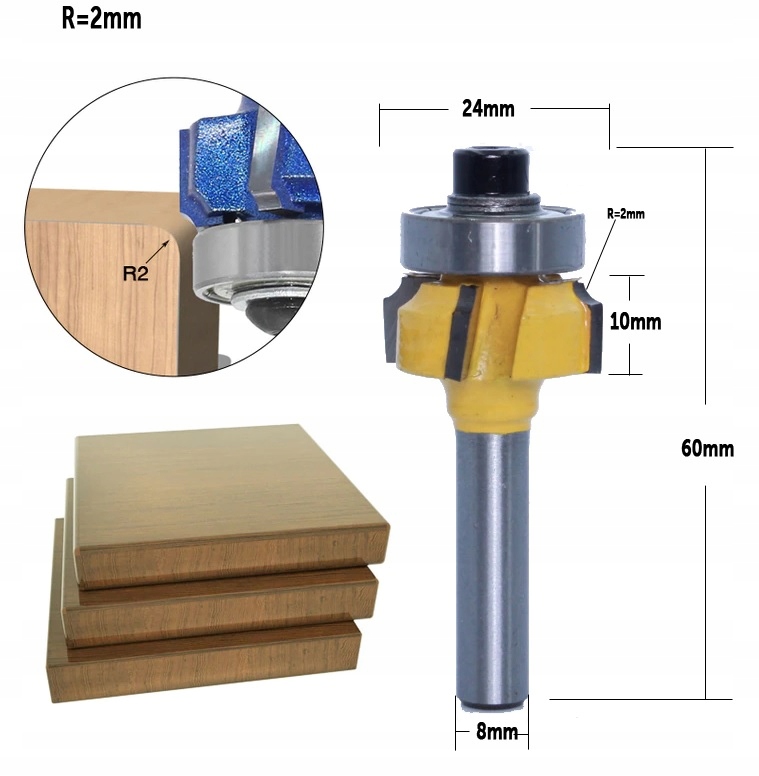 Frez promieniowy R 2 mm 24mm chwyt 8mm łożys