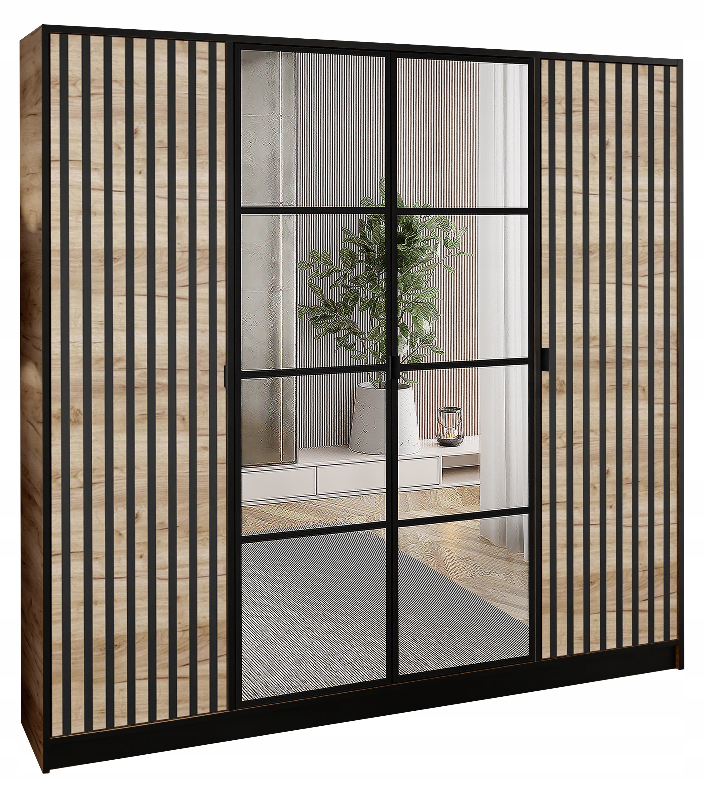 Skříň Lumi 207 4D Dub Craft 2x zrcadla Eden Vzor 3 úchytka černá