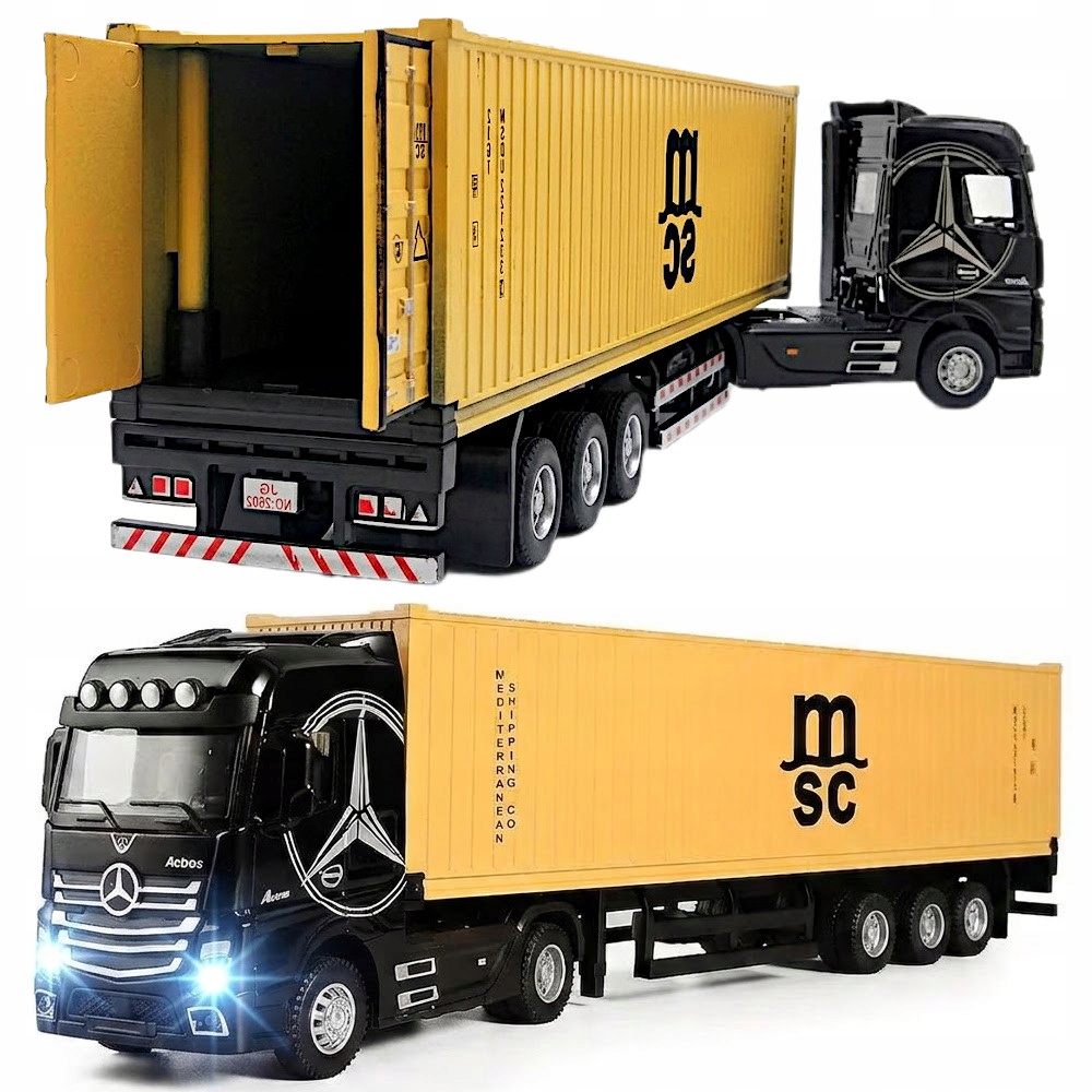 SAMOCHÓD CIĘŻARÓWKA MERCEDES TIR Z NACZEPĄ AUTO METALOWE NAPĘD LED MODEL
