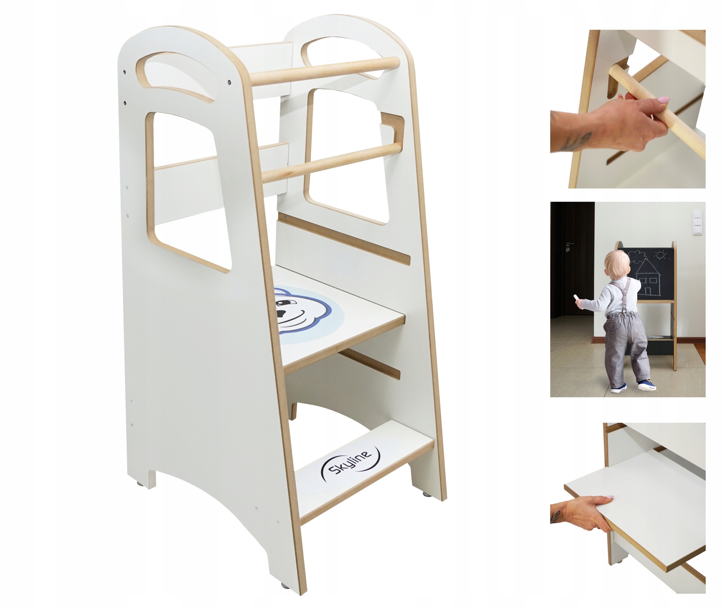 Kitchen Helper biały Pomocnik Kuchenny z tablicą 86cm Mdf podest Dziecka