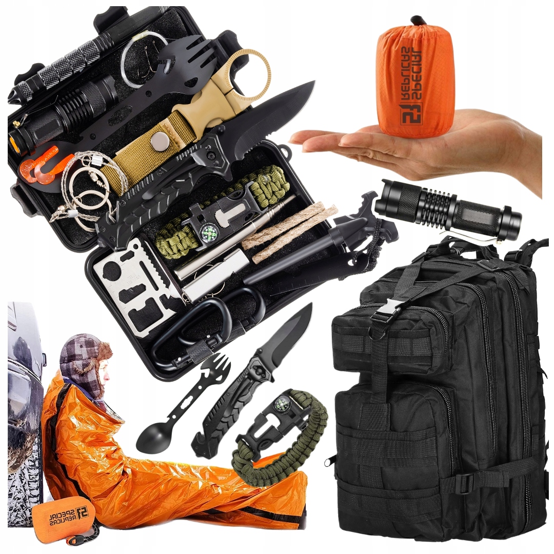 Duży Zestaw 32W1 Plecak Czarny 35L Śpiwór 90x120