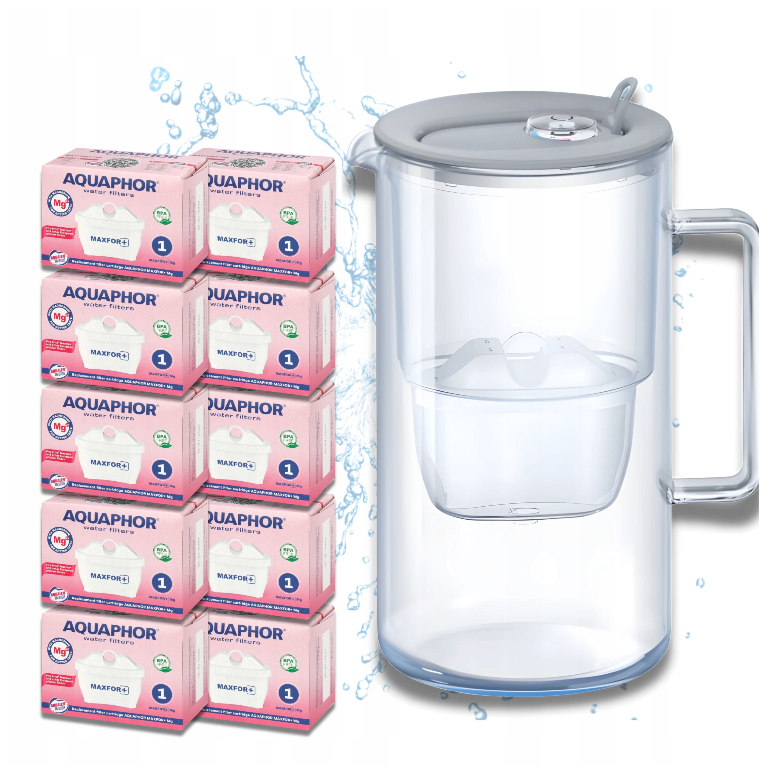 Filtrační skleněná konvice Aquaphor Glass Šedá 10 filtračních vložek Maxfor