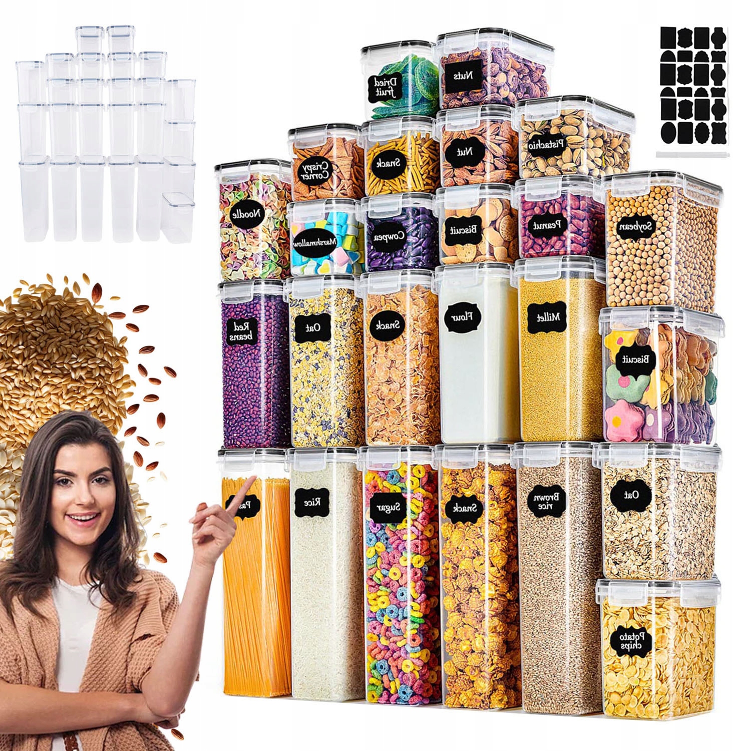 25 Ks Hermetických Nádob Na Potraviny, Plastové Vzduchotěsné Krabičky Nálepka