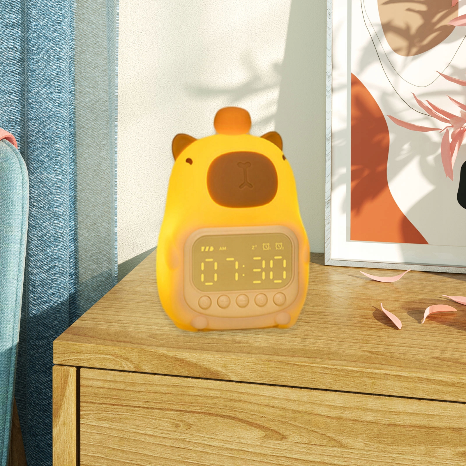 ZEGAR BUDZIK LAMPKA NOCNA LED DLA DZIECI KAPIBARA SILIKONOWA USB - IDEALNY PREZENT