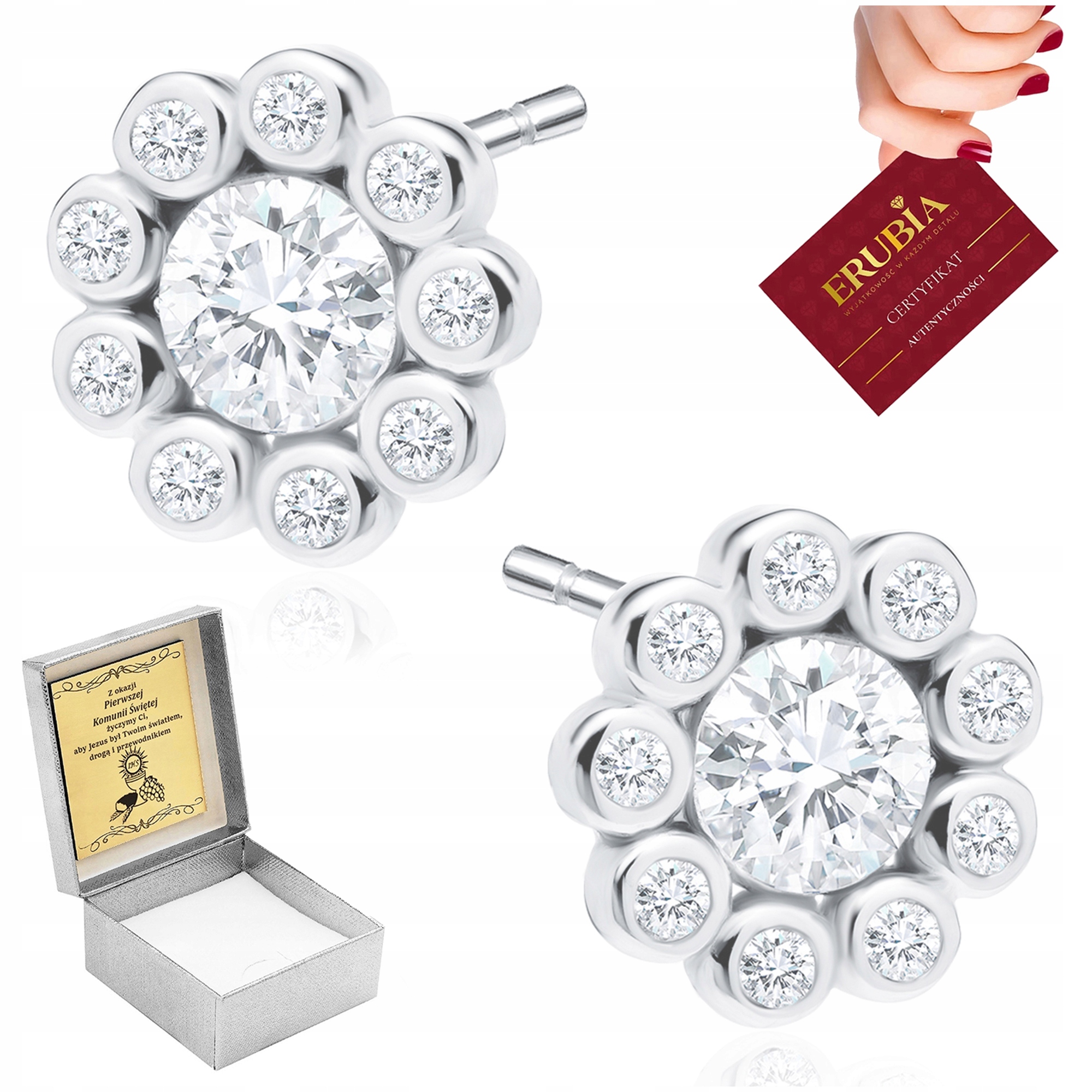 Stříbrné Náušnice Ryzosti 925 S Zirkony Pro Dívku, Květiny Gravírování