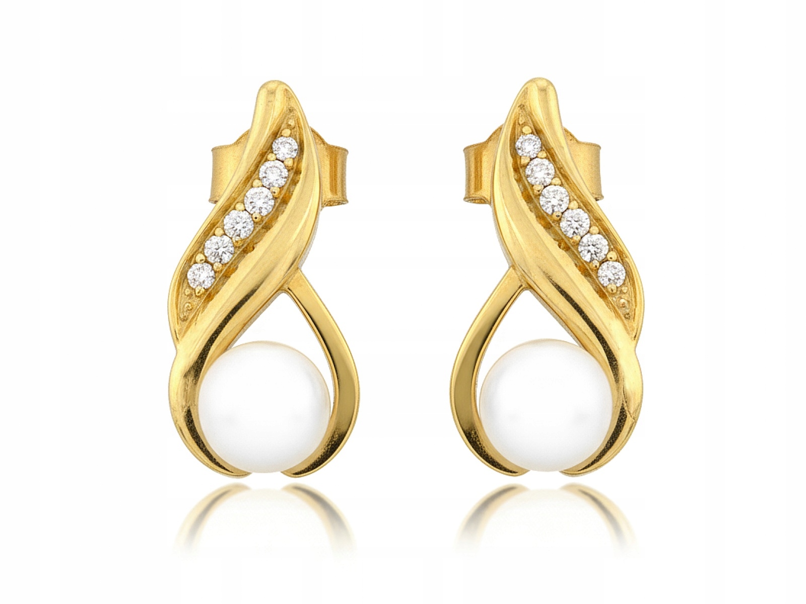 Ženské Náušnice Zlaté 585 na tyčince s perlou a zirkony pro ni