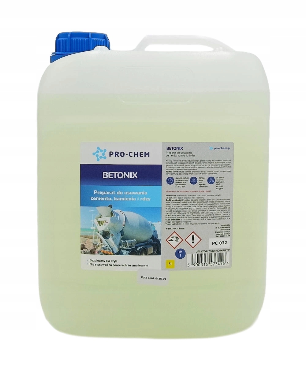 Kwas do usuwania cementu, kamienia i rdzy Pro-chem Betonix 5 l