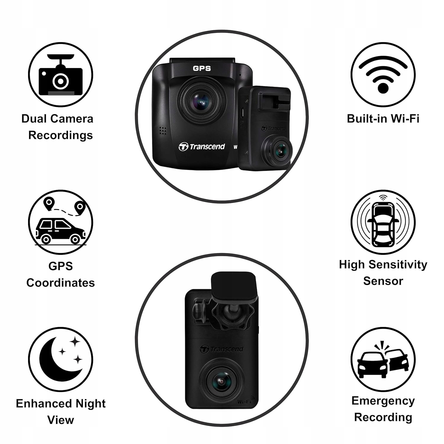 PROFESIONALNE KAMERY SAMOCHODOWE Transcend DrivePro 620 TSDP620A WIFI GPS Kąt widzenia 140°