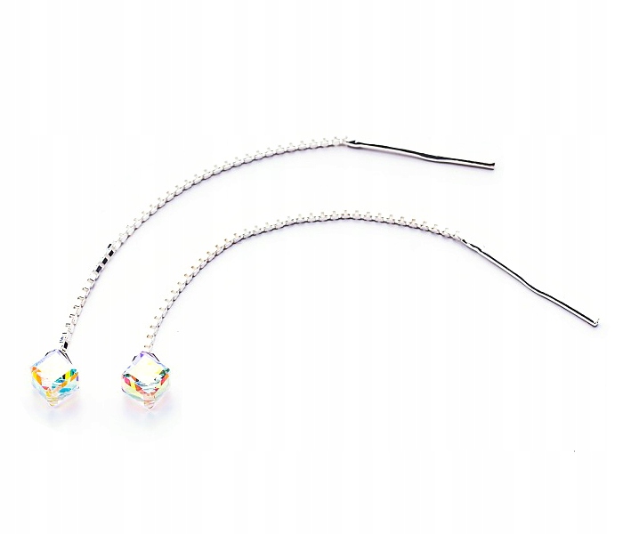 

Srebrne długie Kolczyki Kostki 4mm z Kr. Swarovski