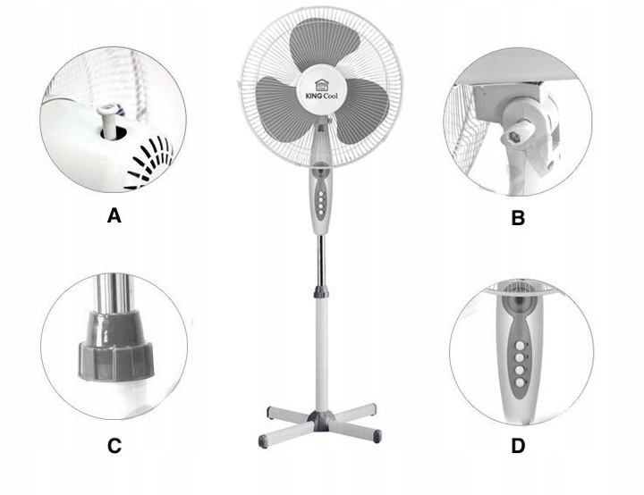 WENTYLATOR PODŁOGOWY WIATRAK STOJĄCY OBROTOWY OSCYLACJA CICHY MOCNY CZARNY Szerokość podstawy 48 cm