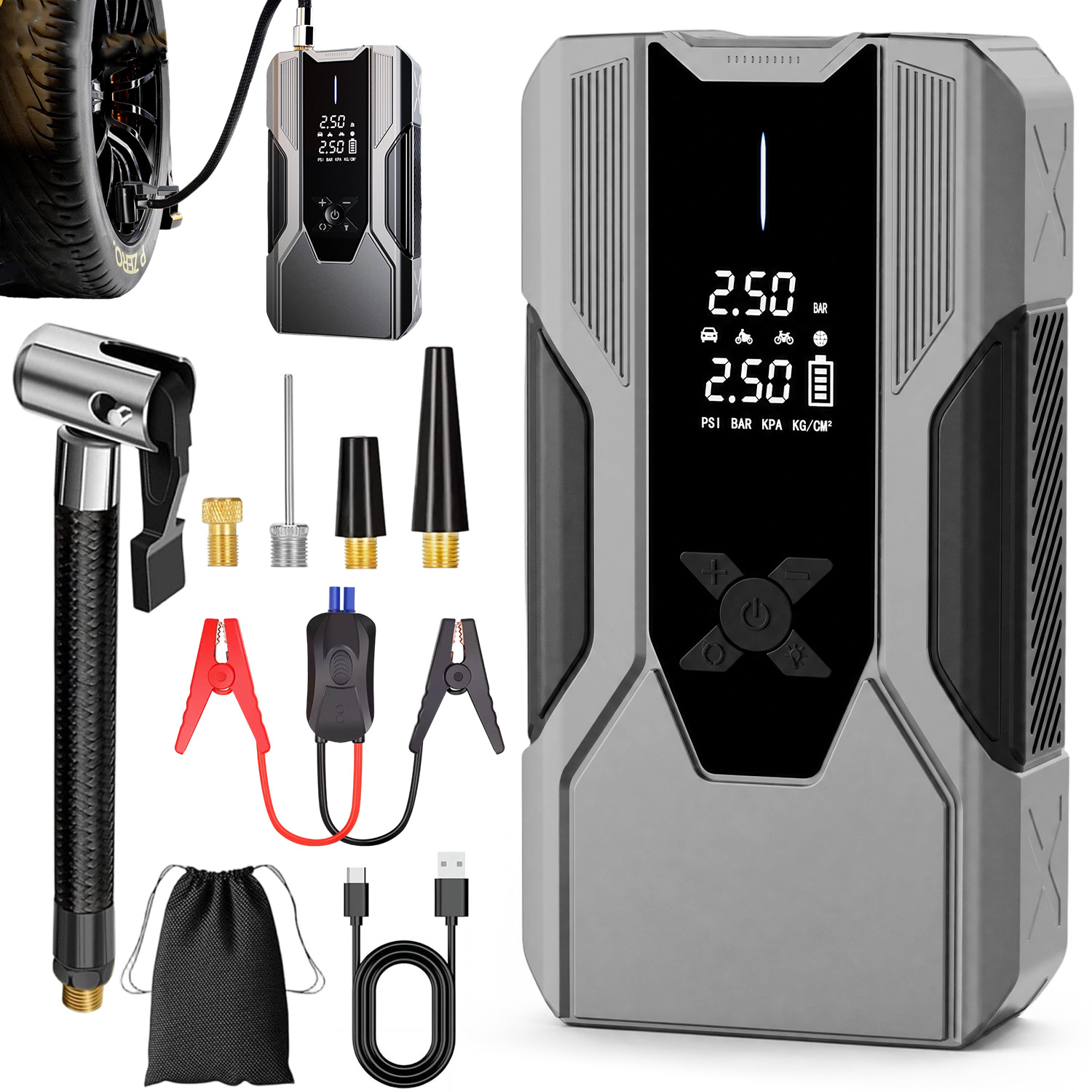 Štartovacie Zariadenie Booster Jump Starter Powerbank 8000MAH Led Kompresor