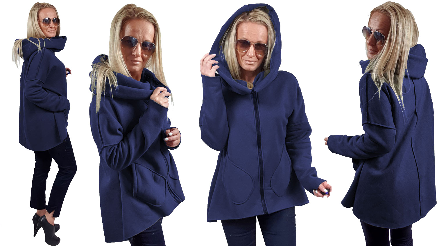 ASYMETRYCZNA BLUZA TUNIKA KARDIGAN KOMIN KAPTUR U