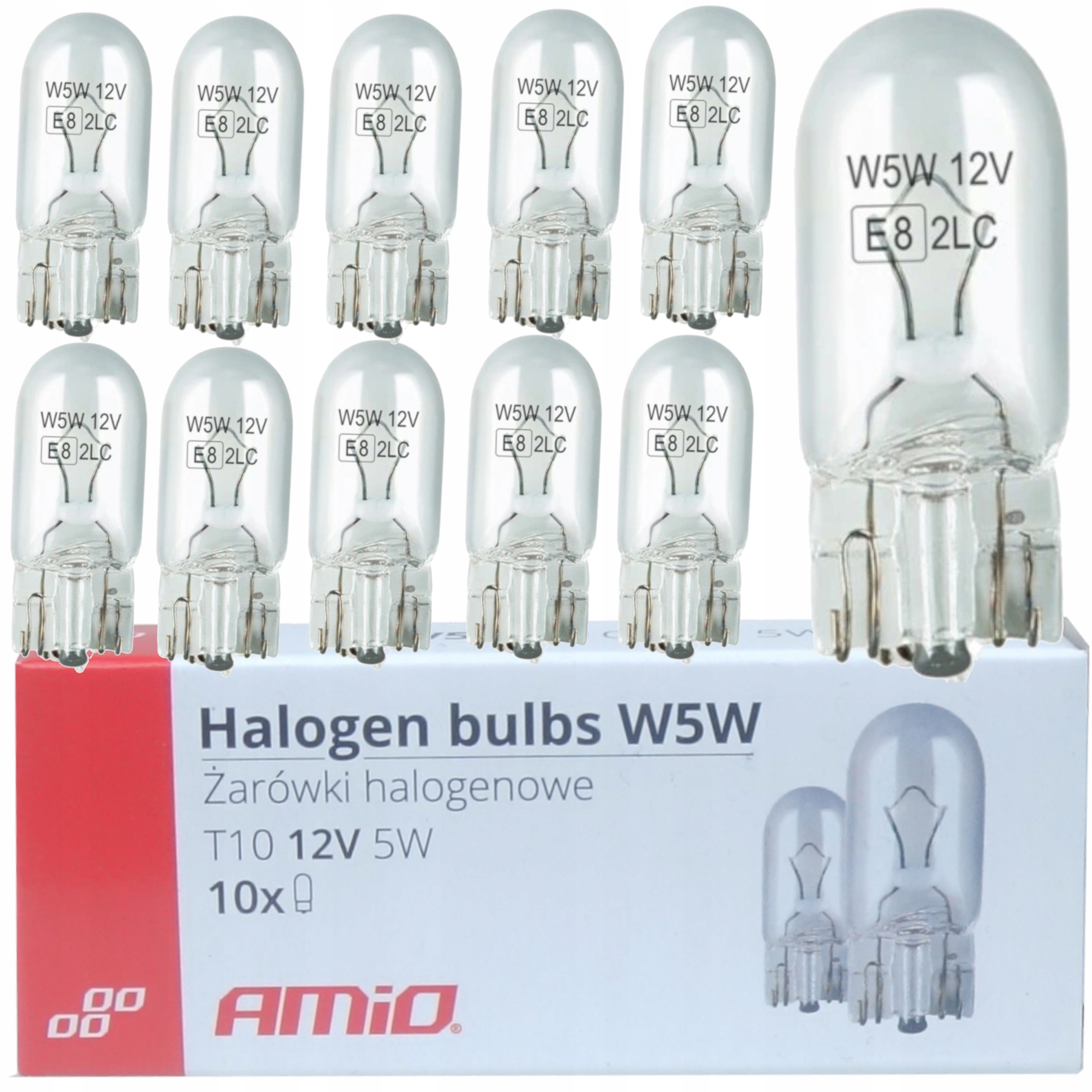 10x Żarówki halogenowe W5W T10 5W 12V (E4) AMIO-01483