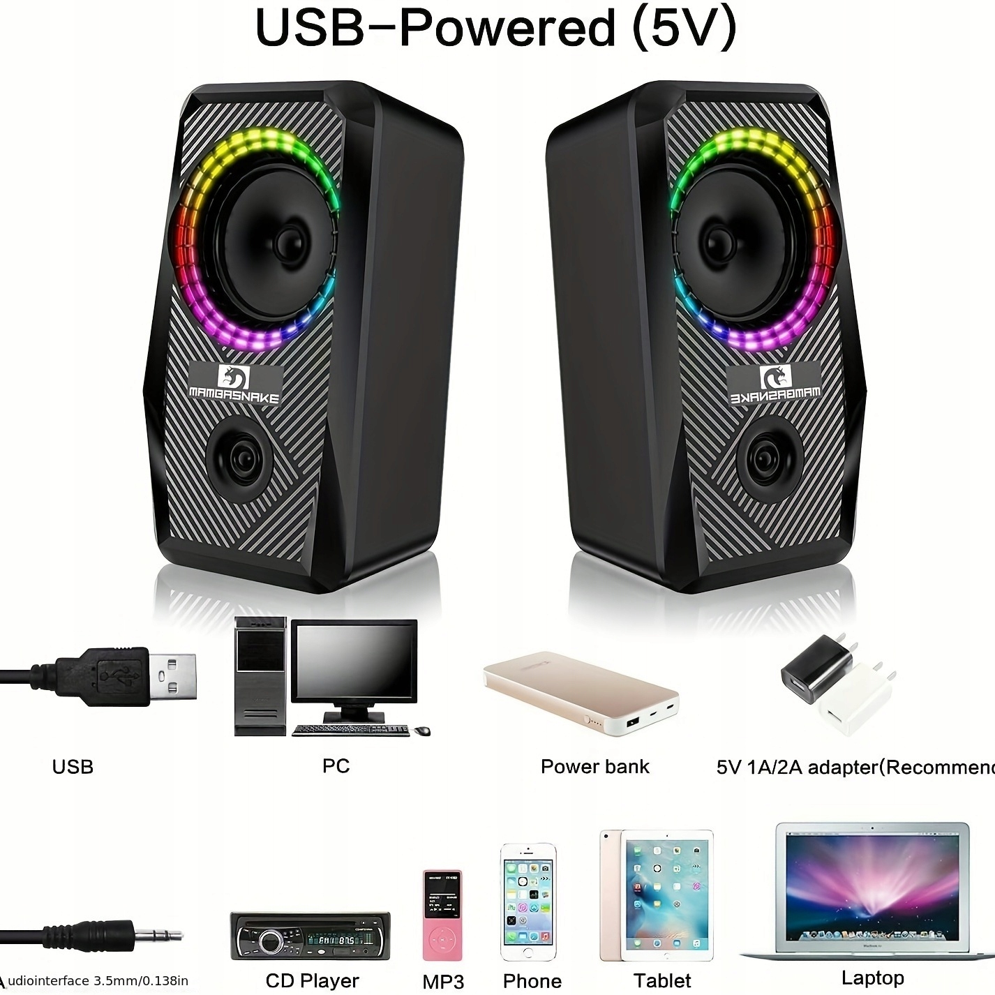 Dynamic RGB Gaming Speakers- High-Quality Sound and Lighting- Compact 10W U Model 1DNYYAoetook13