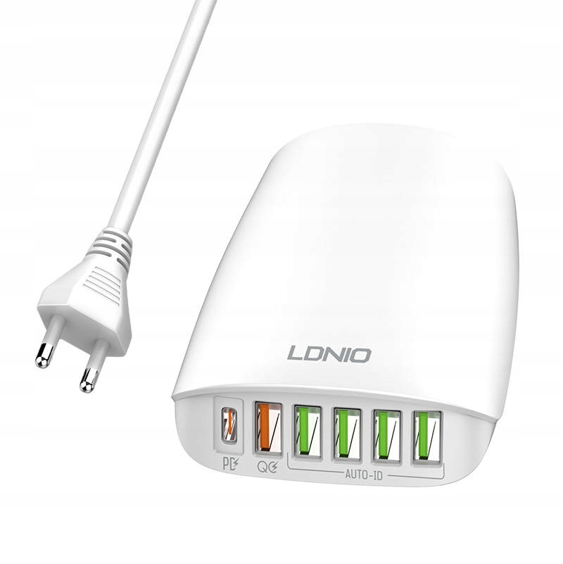 LDNIO ŁADOWARKA SIECIOWA EU 5X USB USB-C 65W W ZESTAWIE PRZEWÓD ZASILAJĄCY