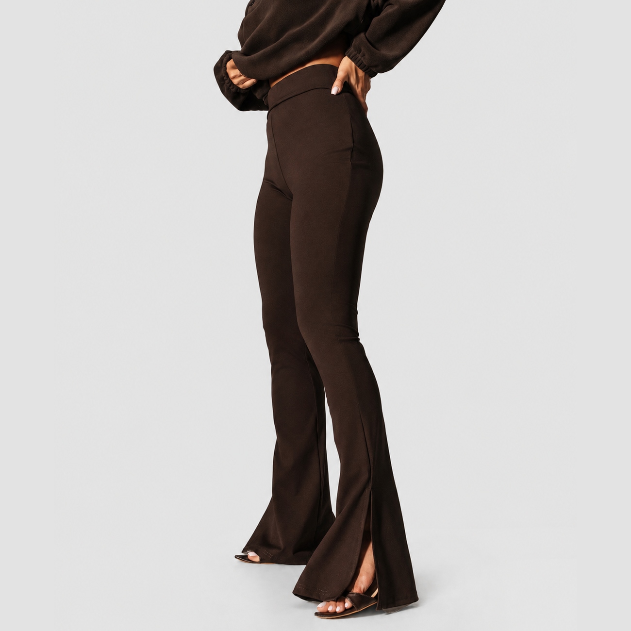 Hnědé rozšířené dámské legíny pro vysoké postavy Agatha Studio One Size