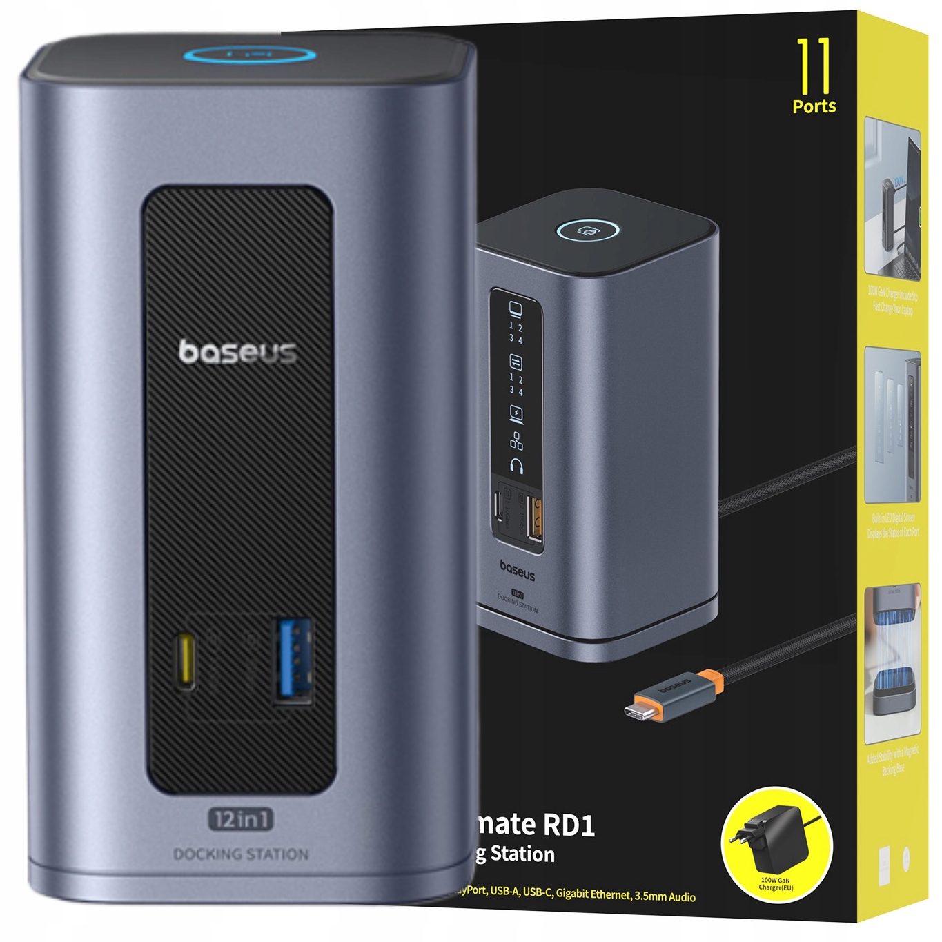 Baseus Dokovací Stanice Usb-c 11W1 3 Monitory 4K 60Hz Pd 100W Hdmi Lan 1GB/S