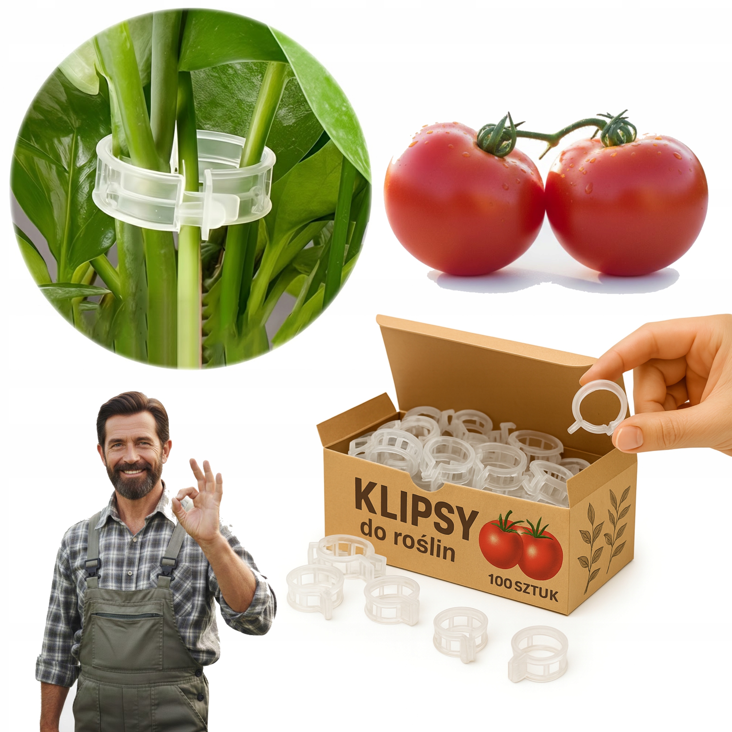 KLIPSY DO POMIDORÓW ROŚLIN ZAPINKI SPINACZ UCHWYT DO ŁODYG PĘDÓW 100 SZTUK