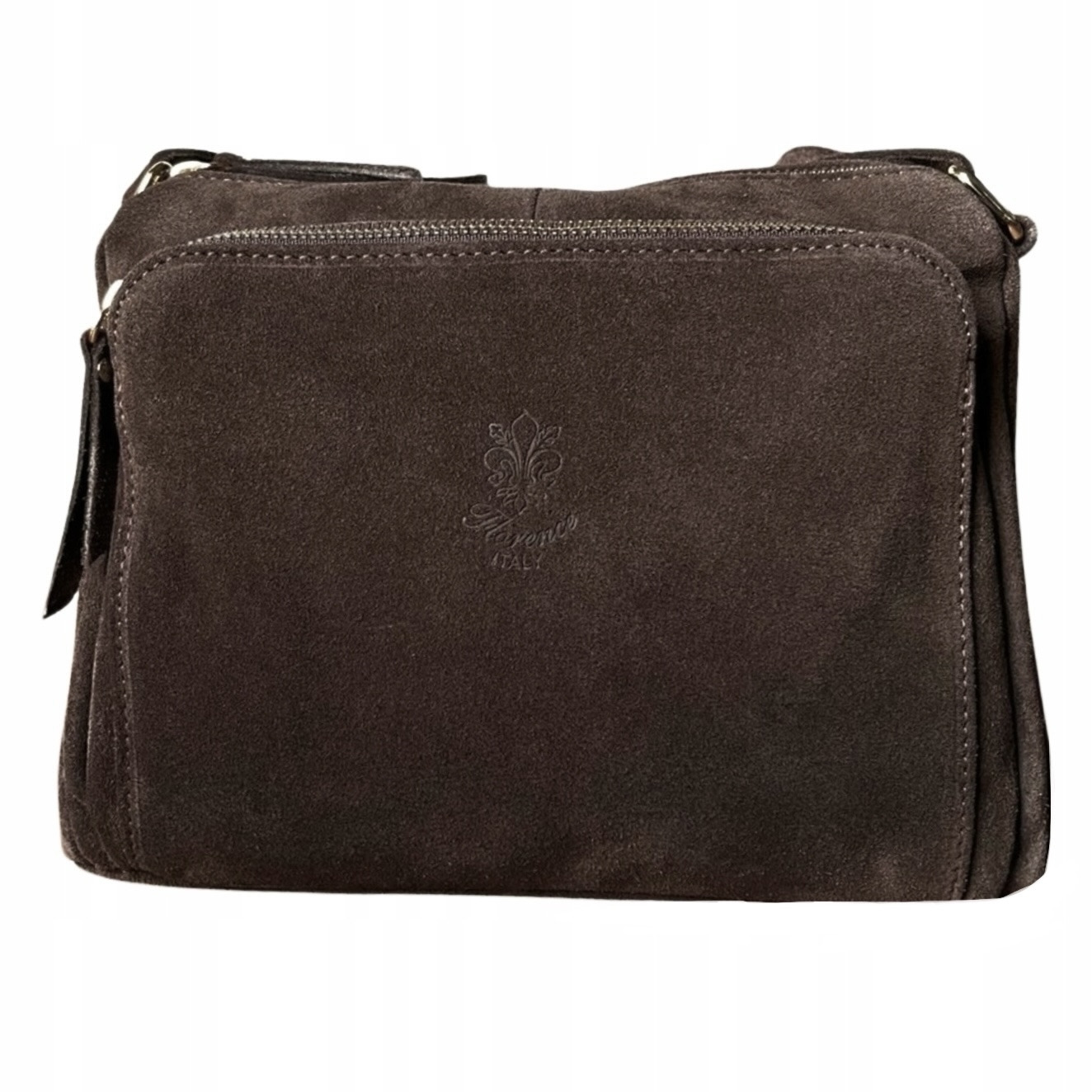 Czekoladowa Torebka Zamszowa Skóra Naturalna Włoska Brązowa Listonoszka