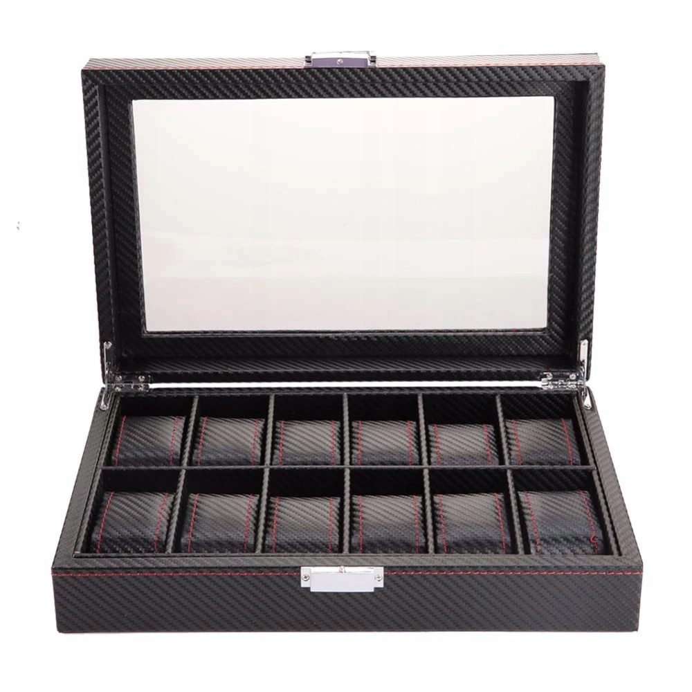 PUDEŁKO ETUI SZKATUŁKA ORGANIZER NA ZEGARKI 12szt KARBON Kolor czarny