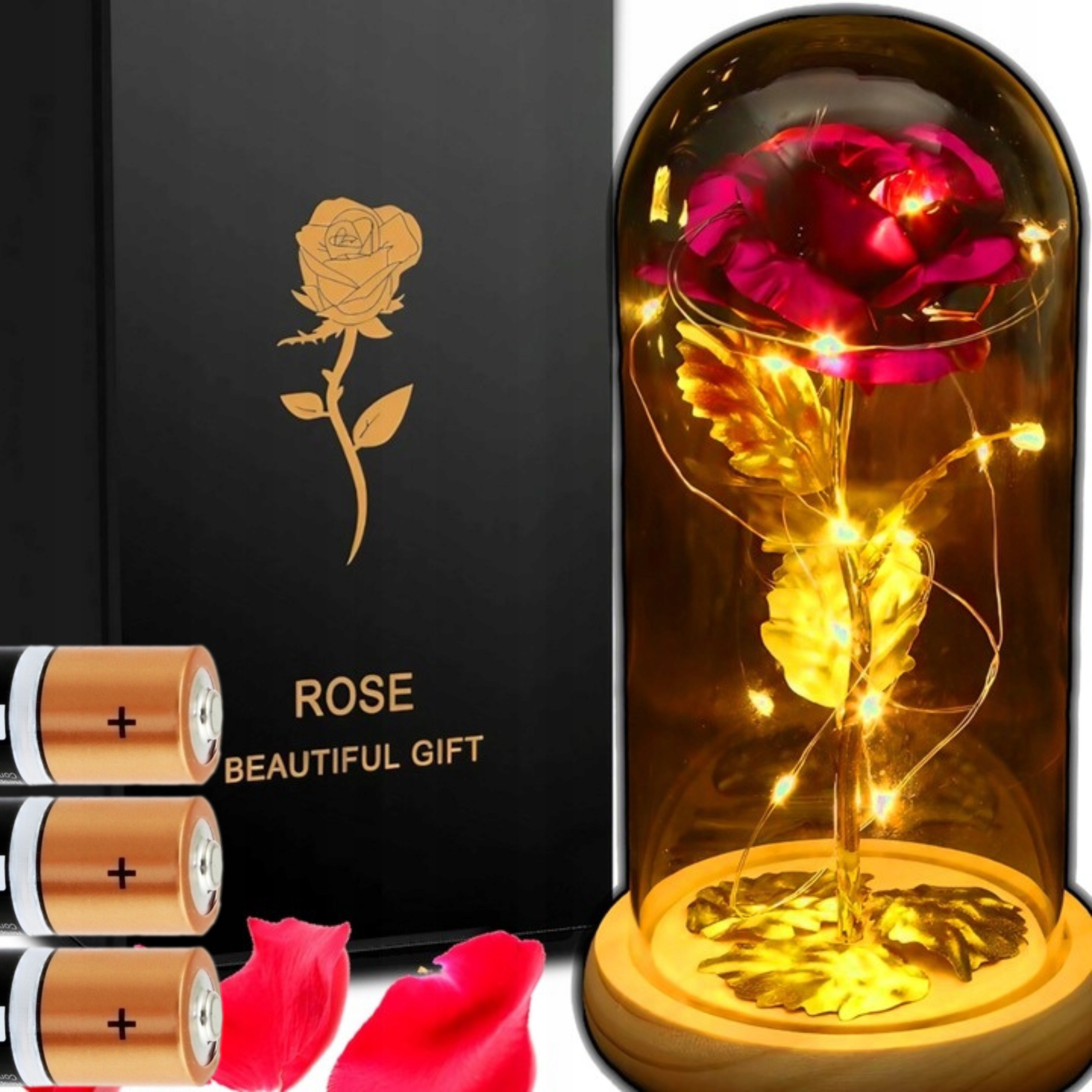 Stabilizovaná Růže Krabička Dárek K Valentýnu S Led Květinou Pro Dívku Baterie