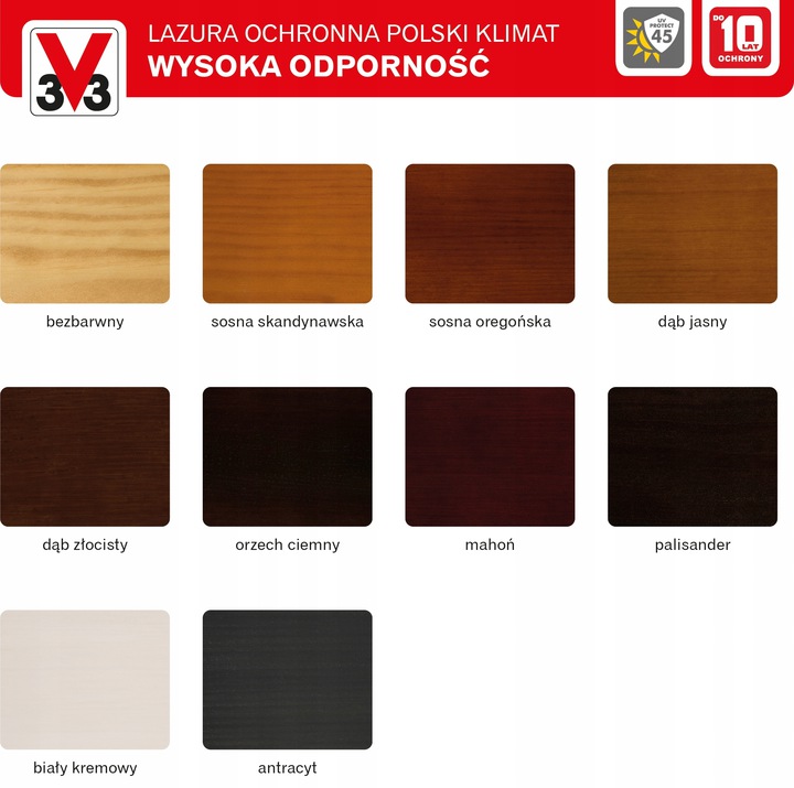 Lazura V33 Polski Klimat 10 lat 5 L odporny Dąb złocisty satyna Marka V33