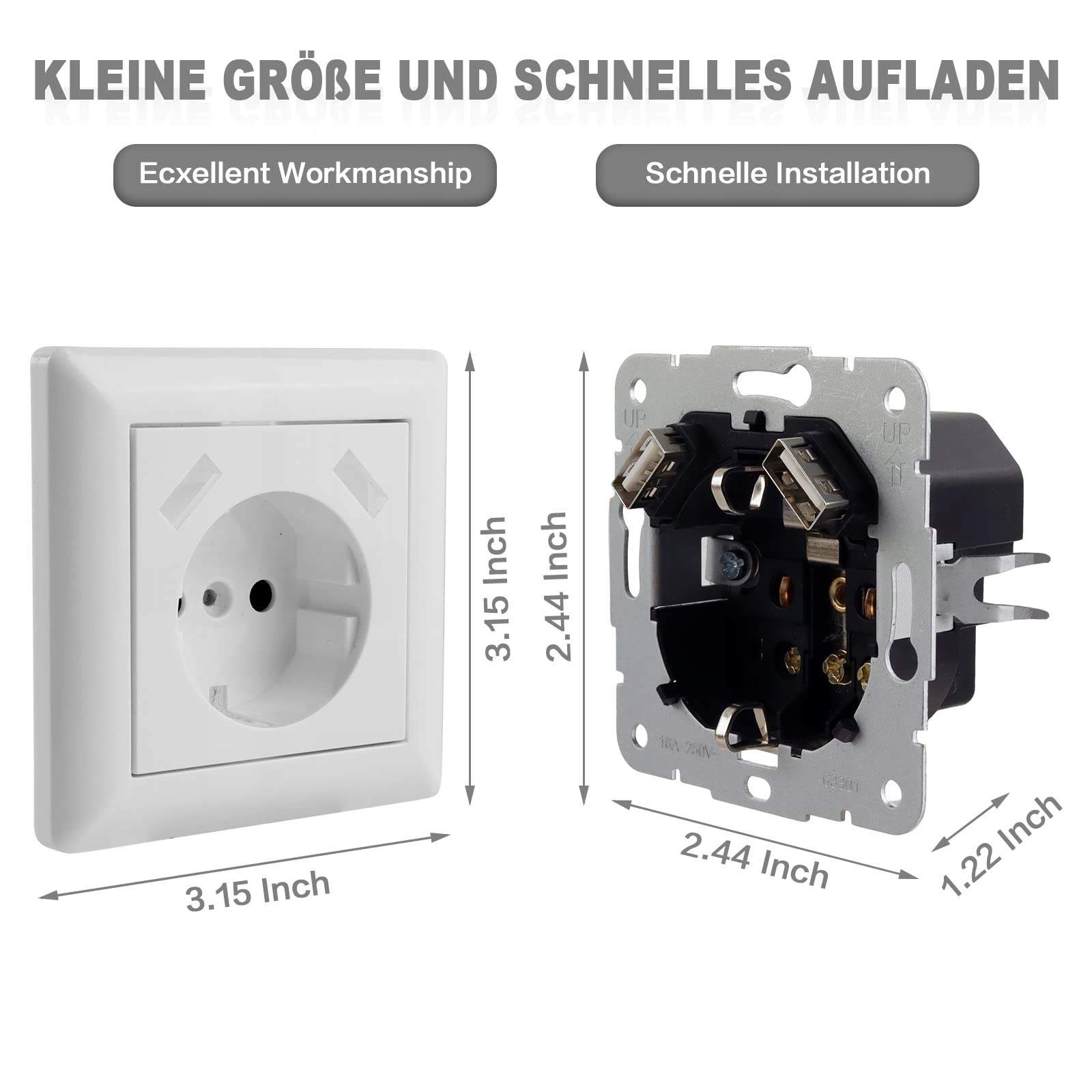 Gniazdo ścienne z USB, 5V 3.4A, Schuko, System 55, 33mm głębokości — miniatura 3