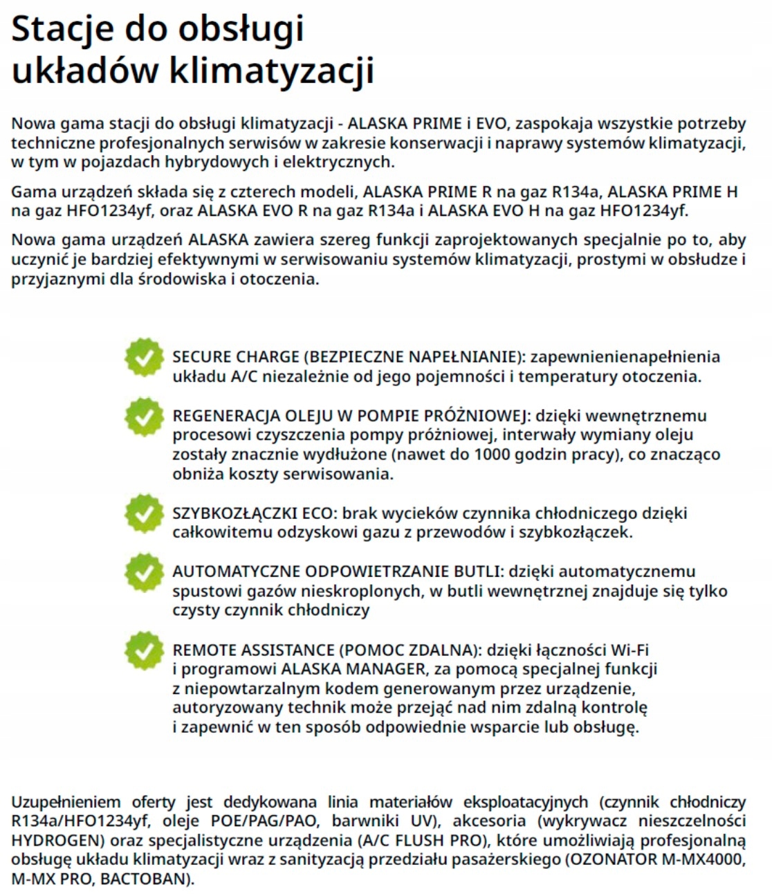 Stacja klimatyzacji MAGNETI MARELLI ALASKA EVO R Czynnik chłodniczy R134A