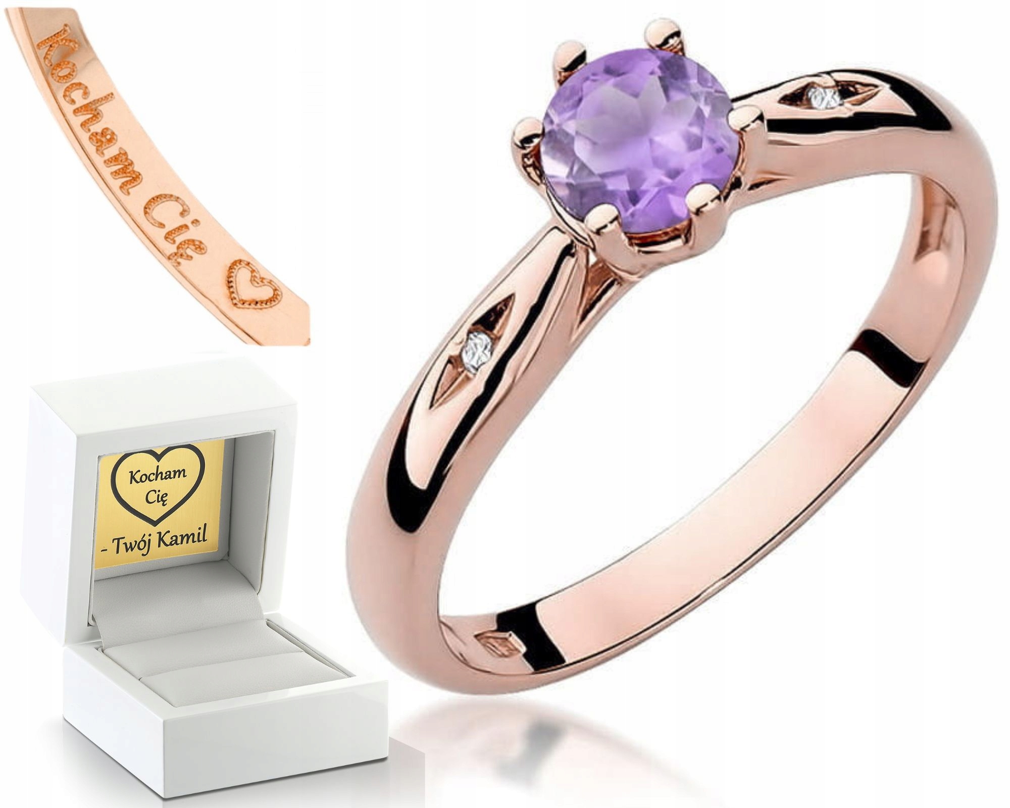 Prstýnek S Ametystem Růžové Zlato Gravírování Bonus