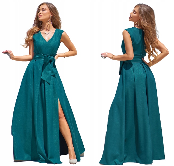 Dlouhé Zelené Šaty Lea 2 s Výstřihem svatba velikost 2XL