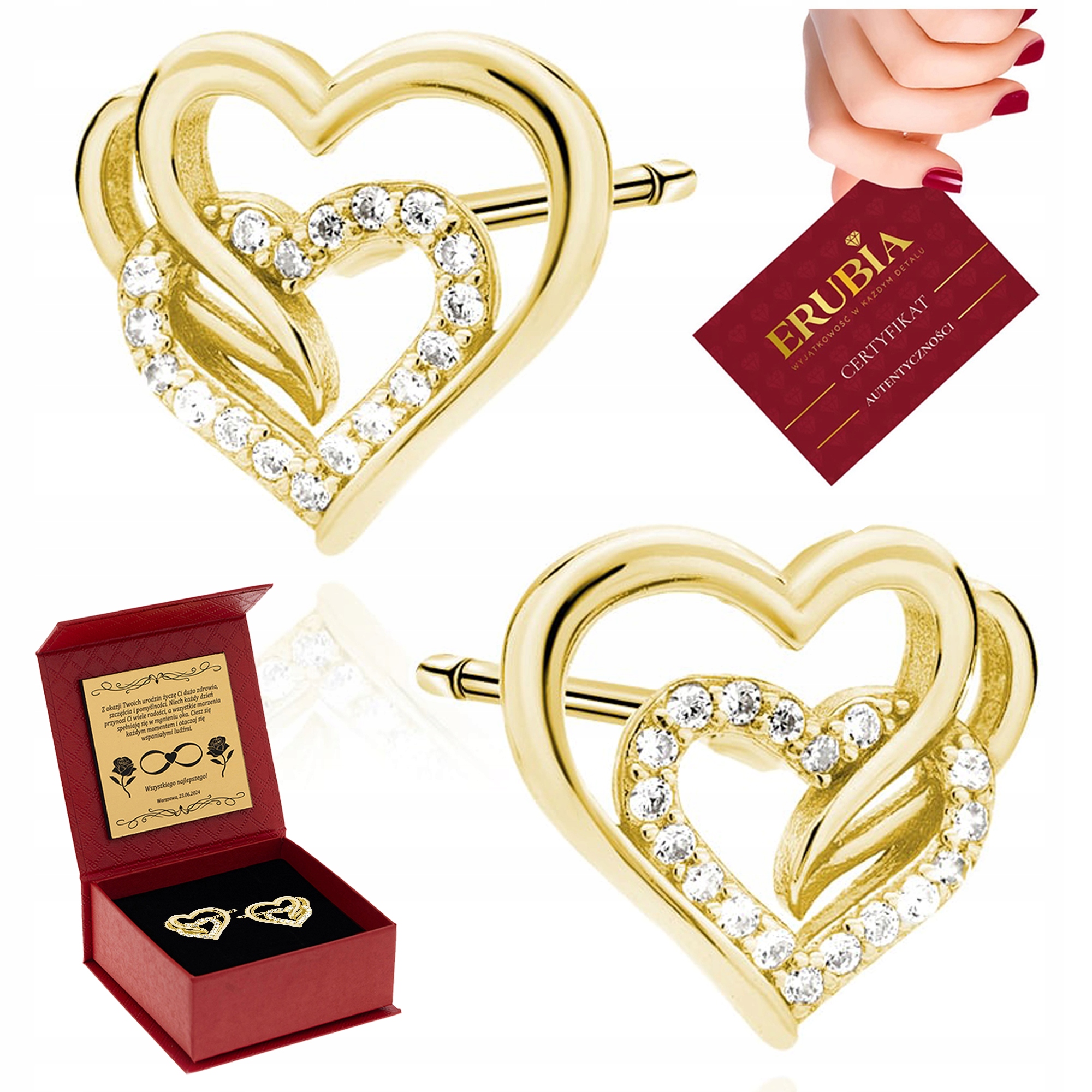 Pozlacené Náušnice Srdíčka Se Zirkony, Náušnice Pro Dívku, Stříbro