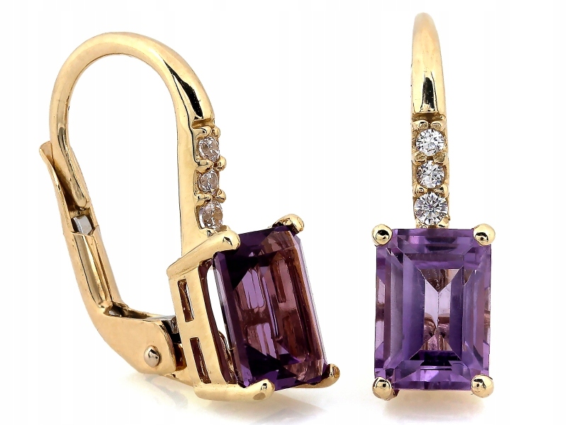 Náušnice ze žlutého zlata 585, anglické s obdélníkovým kamenem jako dárek