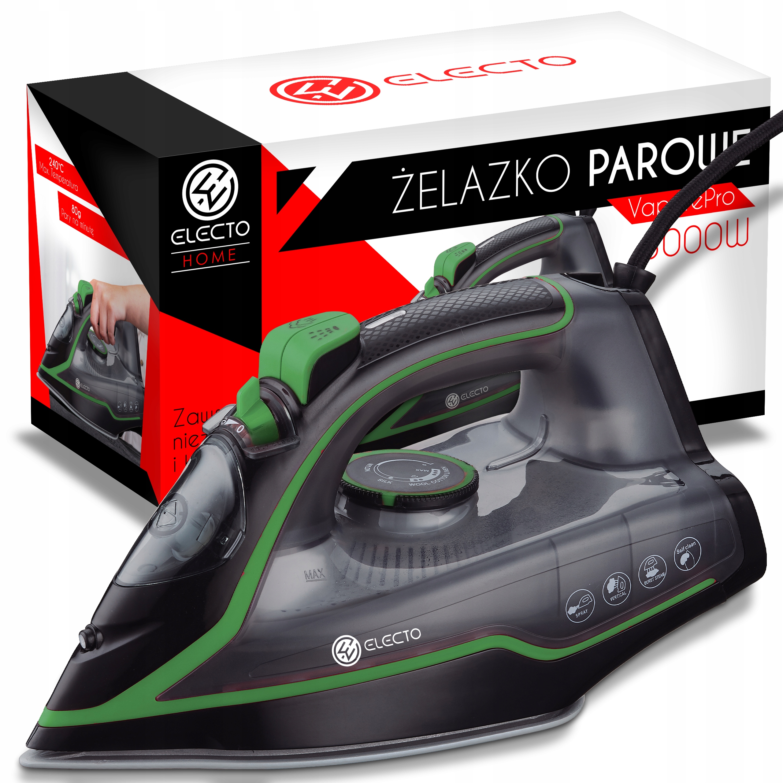 Żelazko Parowe Vapore Pro Zielone 3000W Powłoka Ceramiczna Funckja Ant-drip