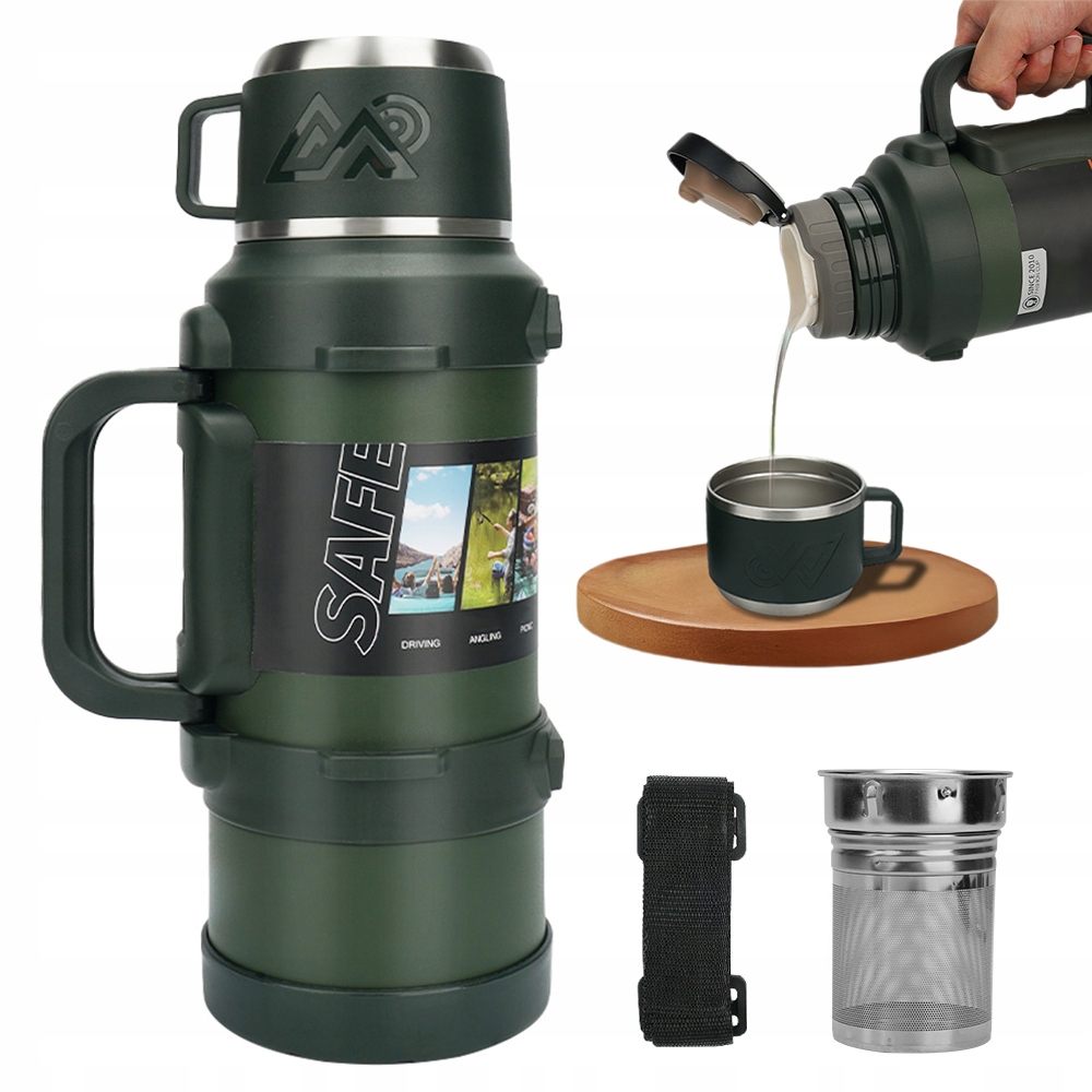 Lahev Na Pití Trekkingový 2L s rukojetí a páskem Nerezová Ocel Termos