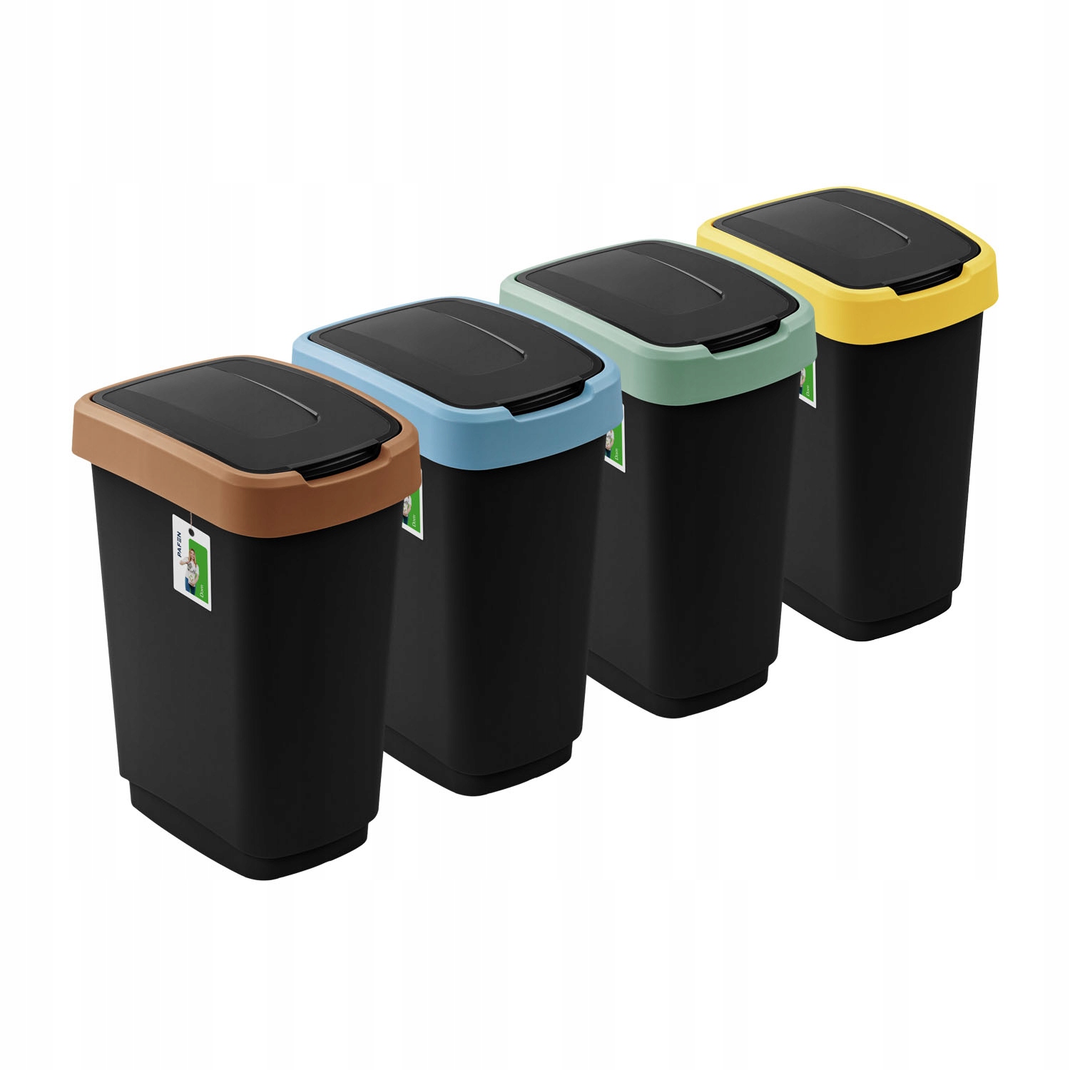 Sada košů na třídění Klip Černá 4x25 l s barevnými klopami