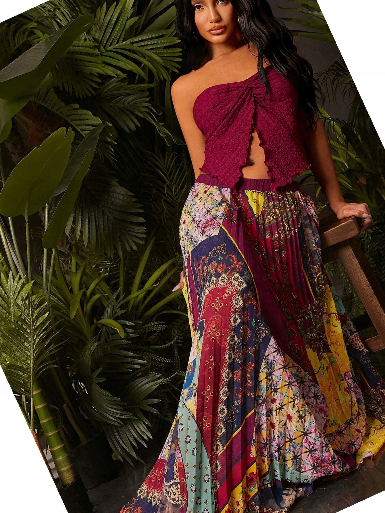 Komplet Sukně Crop Šifonová Plisovaná Top Na Každý Den Maxi Letní L 40