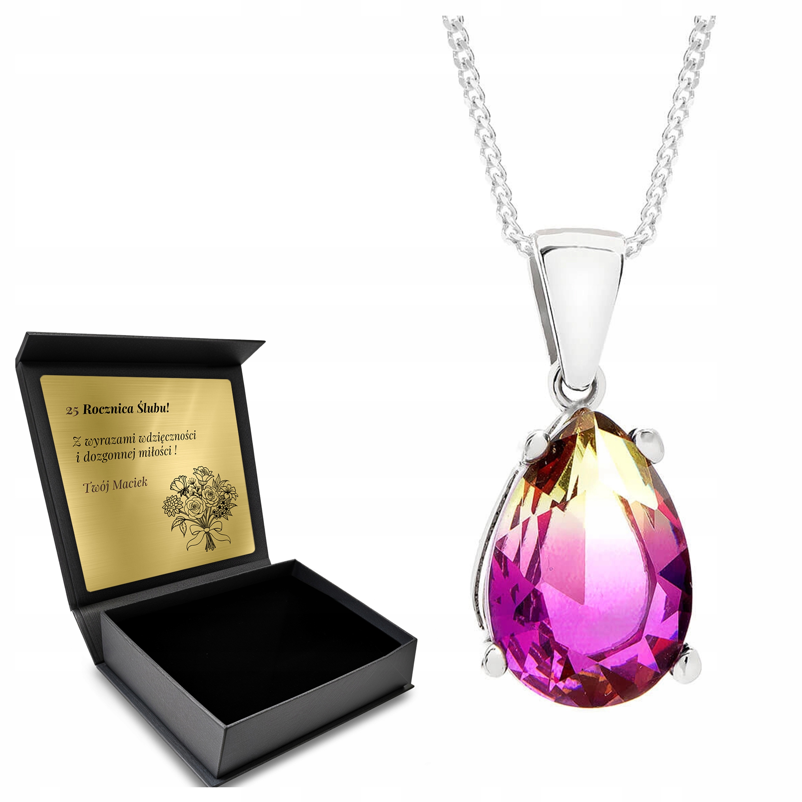 Stříbrný Náhrdelník 925 S Ametrynem Dárek pro ženu Gravírování Bonus