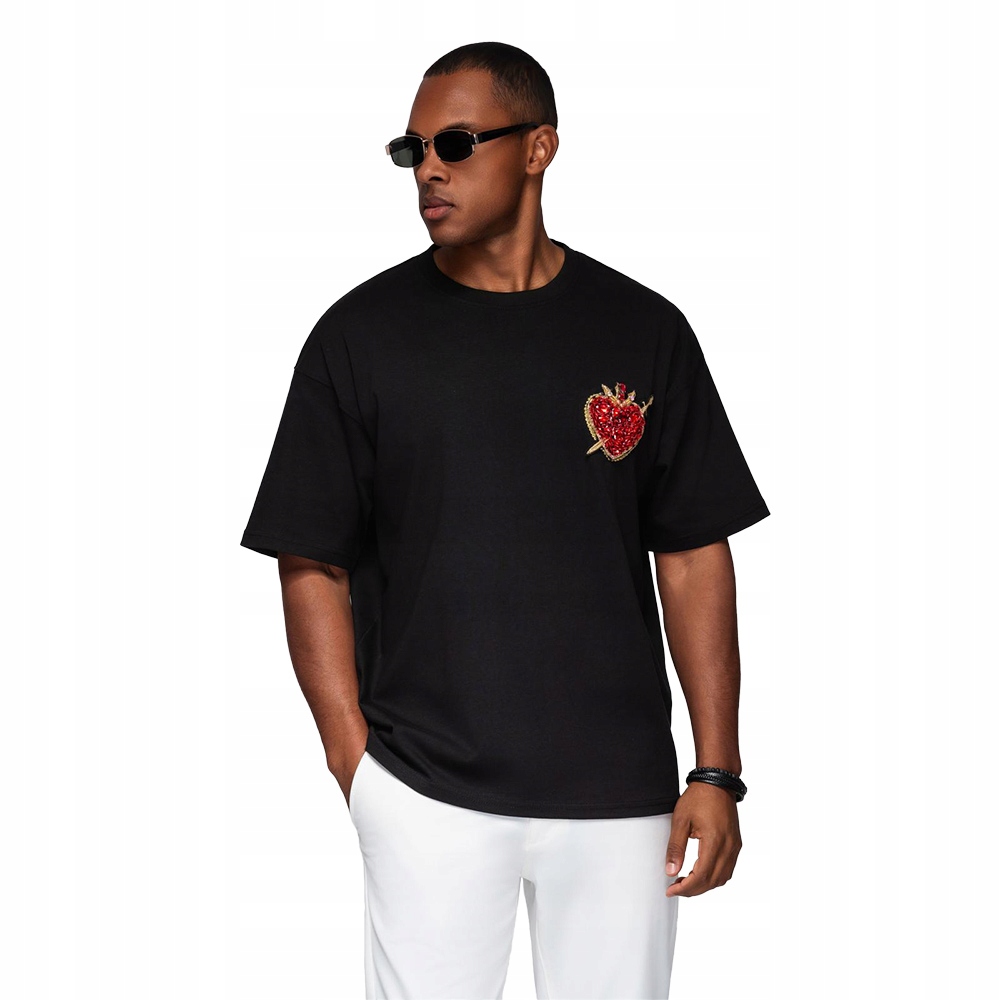 Pánské bavlněné tričko s ozdobným potiskem černé V1 OM-TSCT-0290 L