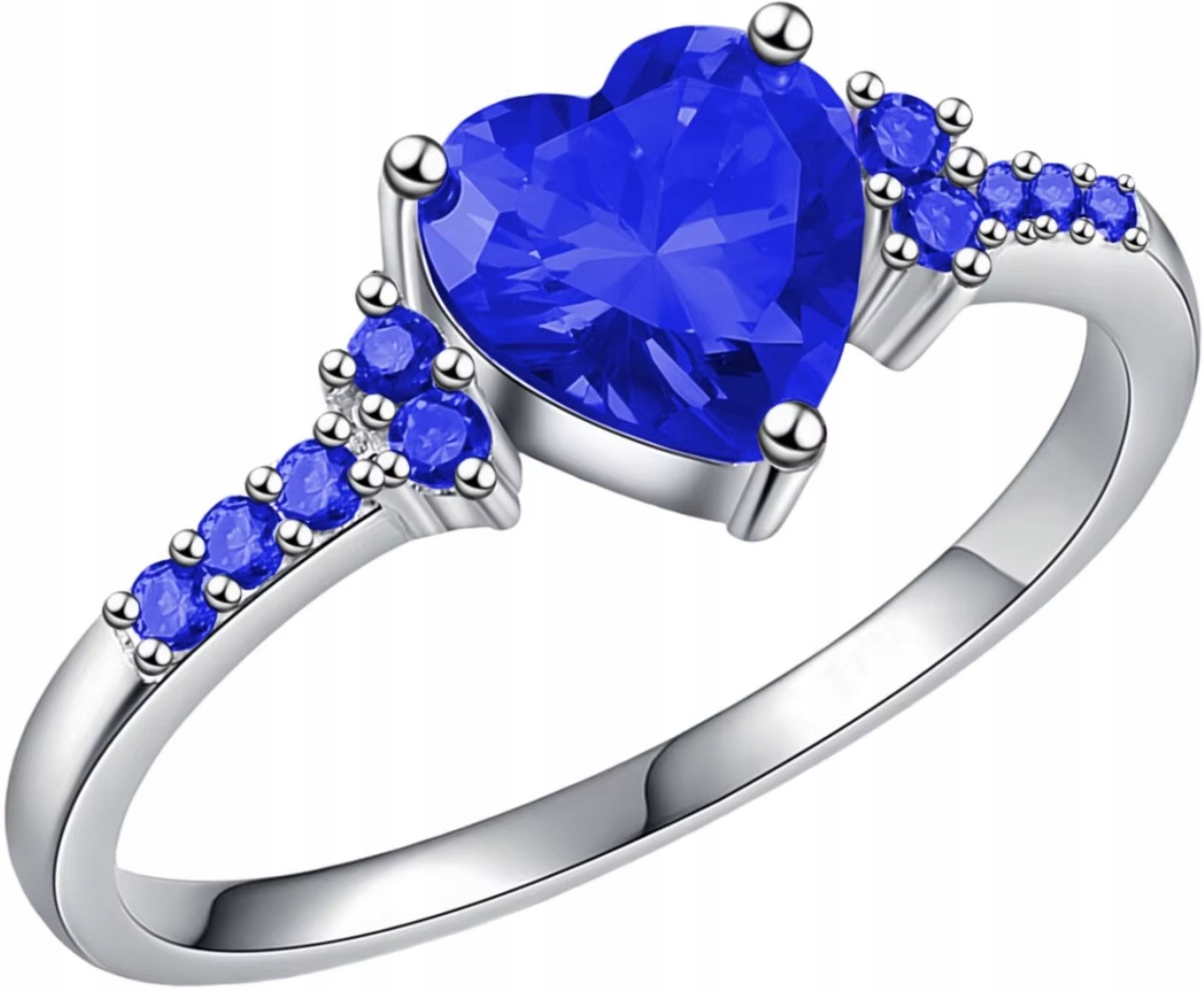 Srebrny Pierścionek z Sercem Kamieniem Niebieskim Stylowy Modny