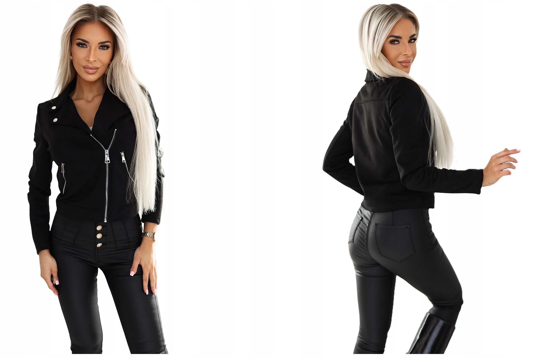 Semišová Přiléhavá Ramoneska S Límcem A Zapínáním Na Zip, Černá