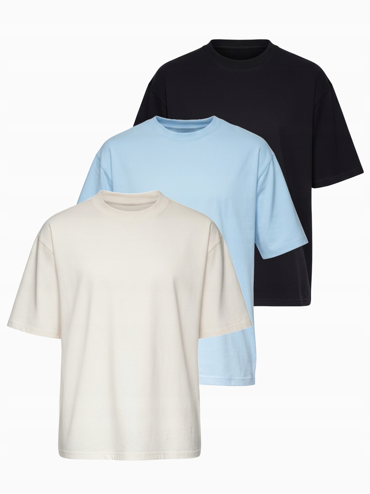 Sada 3 triček loose fit černá azurová zlomená bílá OM-TSBC-0291 M