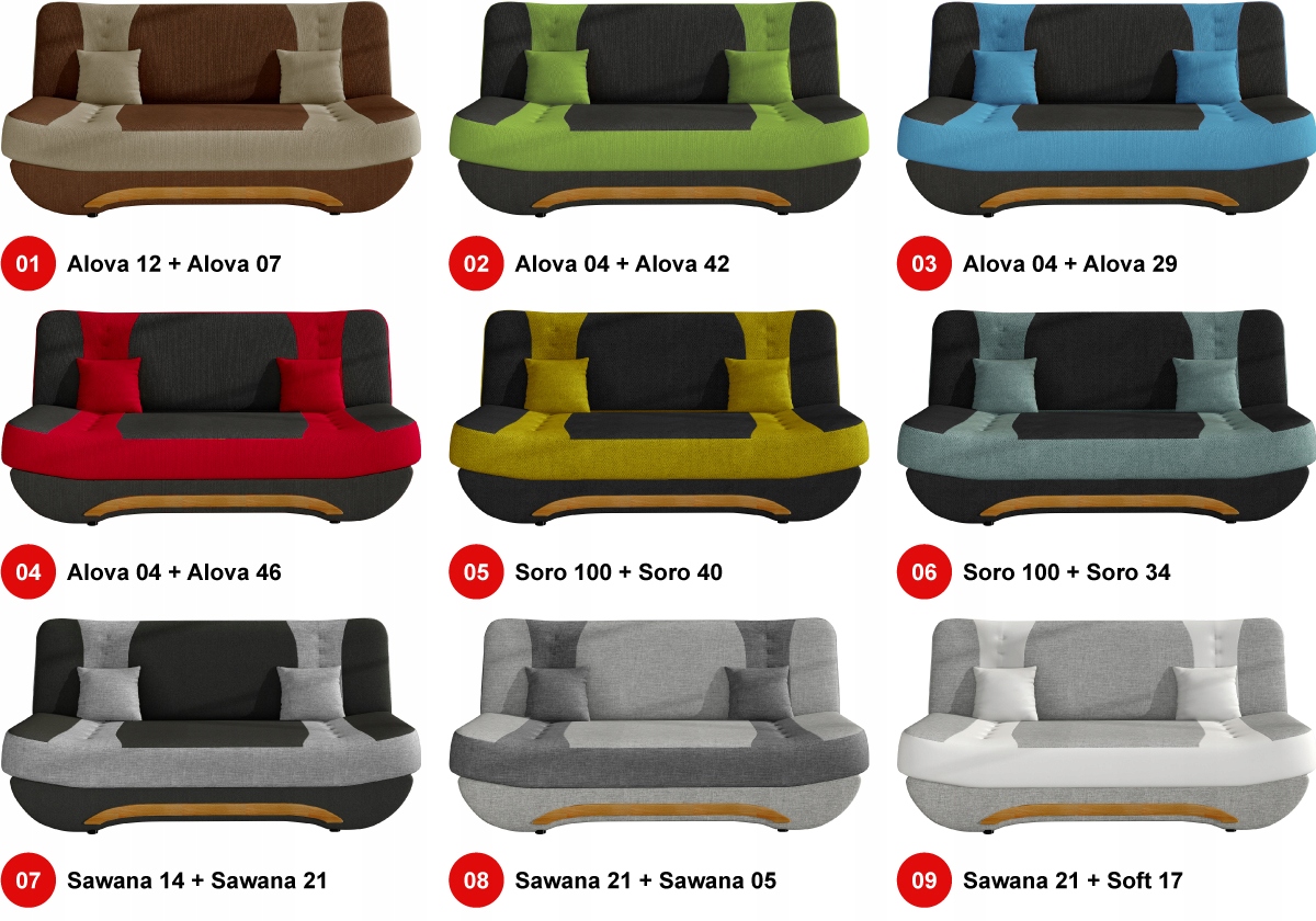 Kanapa EWA II rozkładana bonel wersalka sofa RIBES Informacje dodatkowe materac w komplecie pojemnik na pościel ze stelażem