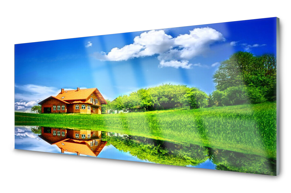 

Panel szklany do kuchni Dom Jezioro Trawa 125x50